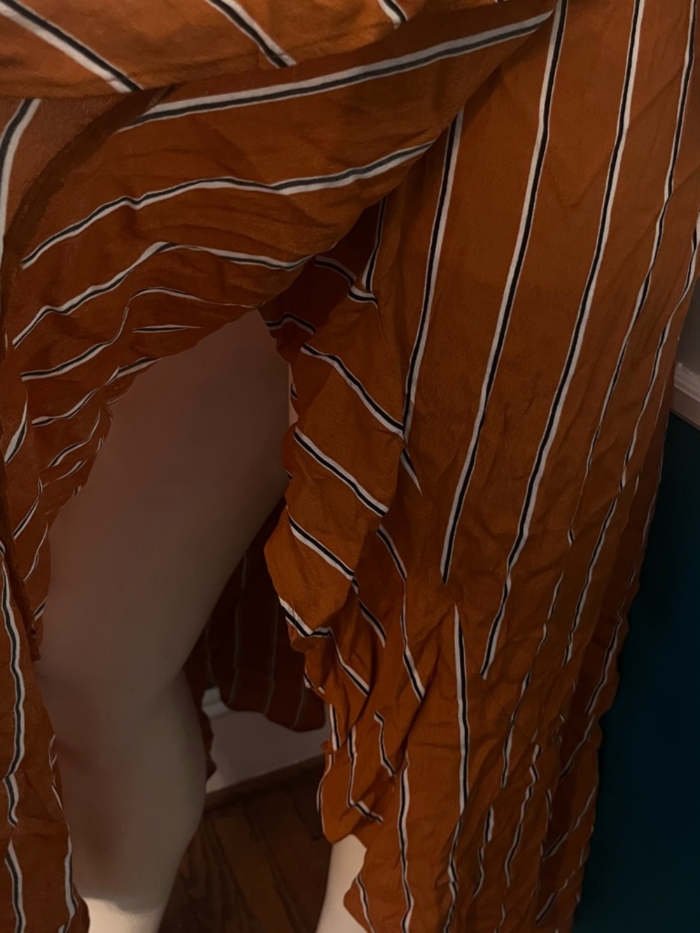 Rust Striped Ruffle Wrap Midi Skirt - Picture 4 of 6